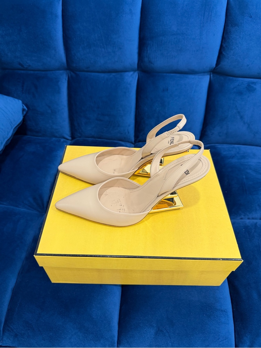 Fendi Women's Beige Slingback Pointed-Toe Pumps in excellent condition Worn once